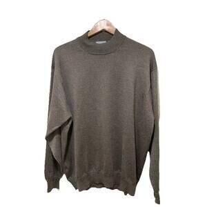 GRAN SASSO‎ Mens 48 L/XL WOOL SILK CASHMERE Mock Neck Pullover Sweater Brown
